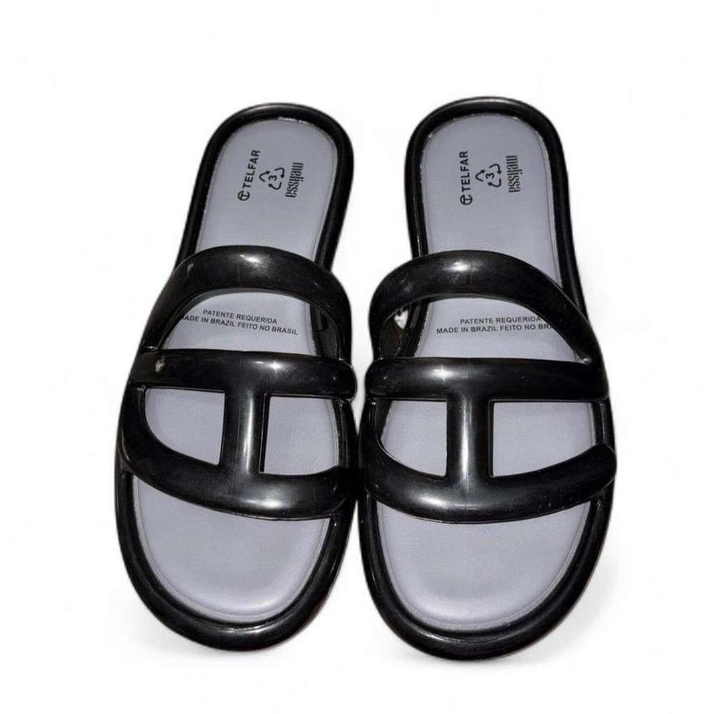 Telfar x Melissa Sandals Womens Size 6 Black Vegan PVC Logo Jelly